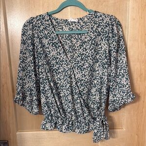 Sienna Sky Floral Wrap Blouse - Green and White